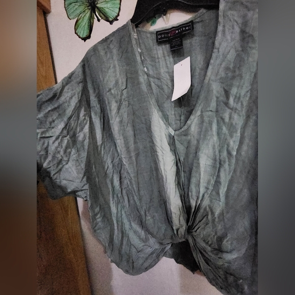 Polly & Esther Juniors' Knot-Front Dolman-Sleeved Blouse Green Size X-Large - Picture 6 of 6